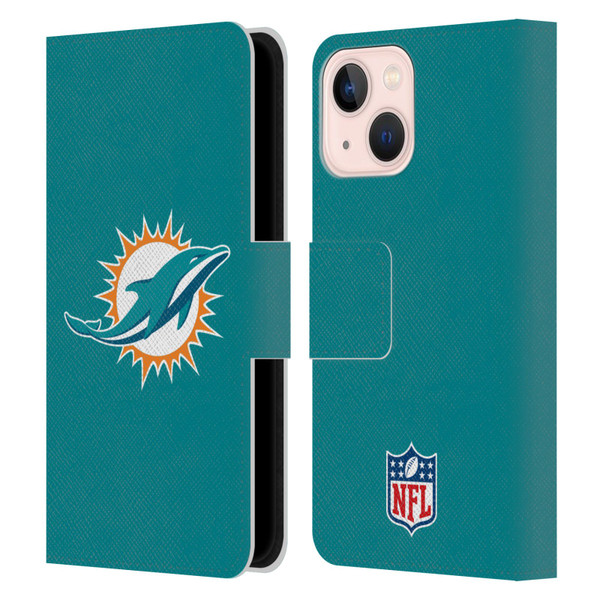 NFL Miami Dolphins Logo Plain Leather Book Wallet Case Cover For Apple iPhone 13 Mini