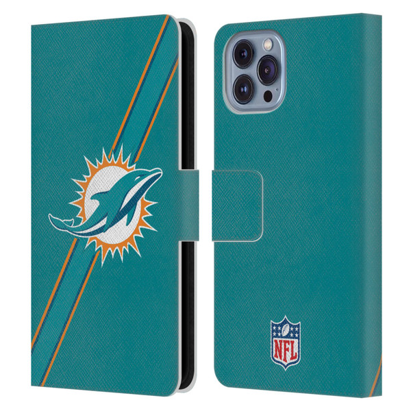 NFL Miami Dolphins Logo Stripes Leather Book Wallet Case Cover For Apple iPhone 14