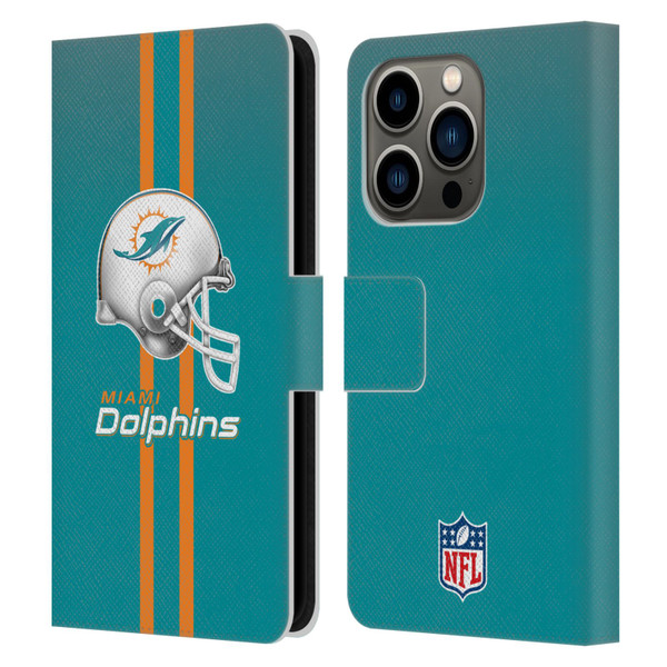 NFL Miami Dolphins Logo Helmet Leather Book Wallet Case Cover For Apple iPhone 14 Pro