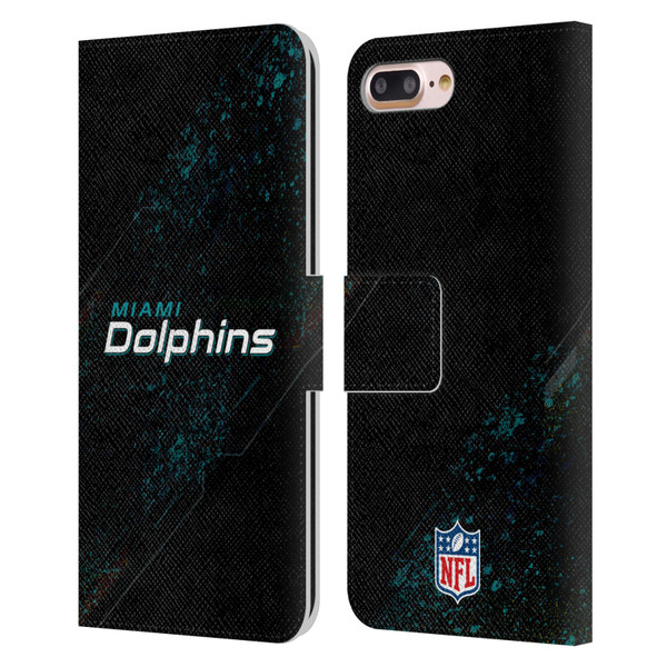 NFL Miami Dolphins Logo Blur Leather Book Wallet Case Cover For Apple iPhone 7 Plus / iPhone 8 Plus