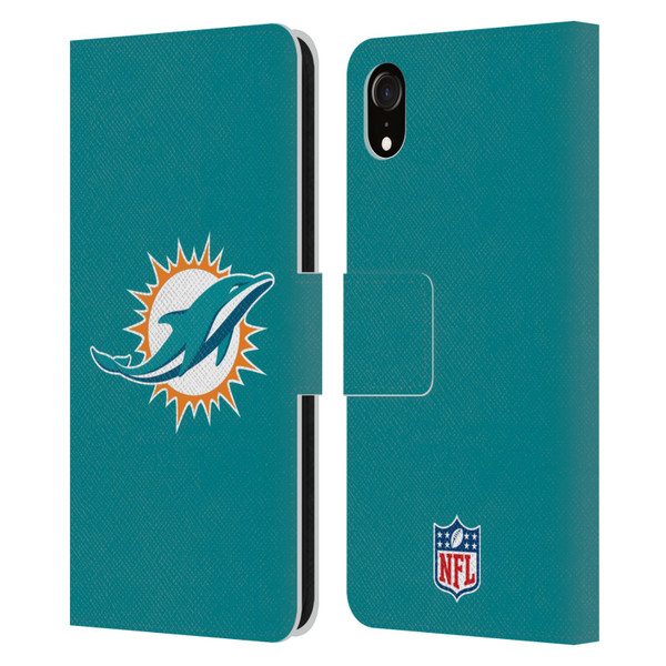 NFL Miami Dolphins Logo Plain Leather Book Wallet Case Cover For Apple iPhone XR
