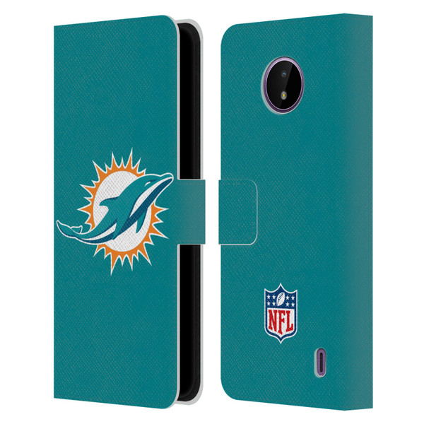 NFL Miami Dolphins Logo Plain Leather Book Wallet Case Cover For Nokia C10 / C20