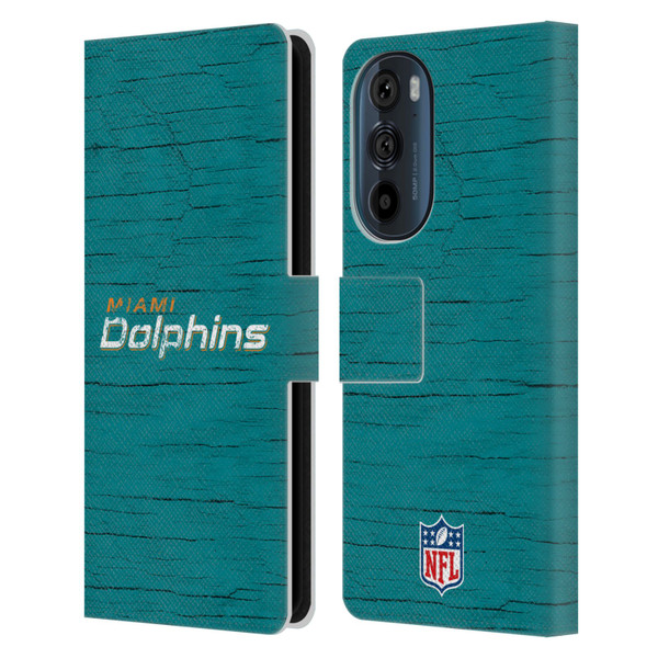 NFL Miami Dolphins Logo Distressed Look Leather Book Wallet Case Cover For Motorola Edge 30