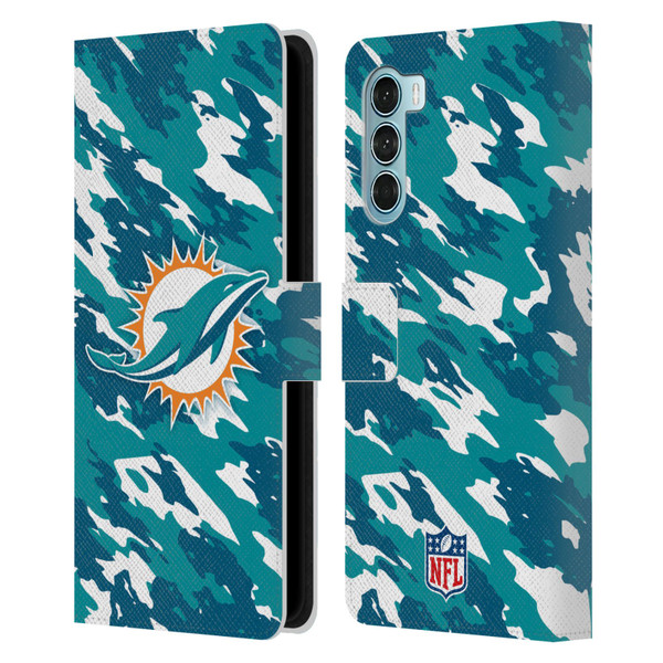 NFL Miami Dolphins Logo Camou Leather Book Wallet Case Cover For Motorola Edge S30 / Moto G200 5G