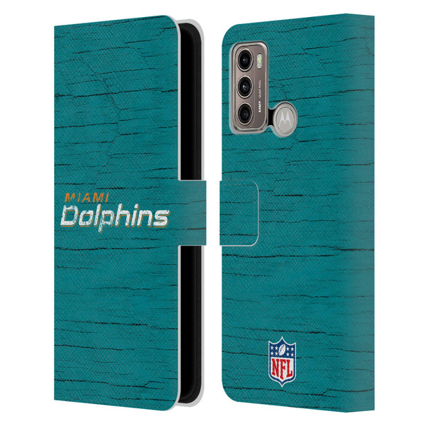 NFL Miami Dolphins Logo Distressed Look Leather Book Wallet Case Cover For Motorola Moto G60 / Moto G40 Fusion