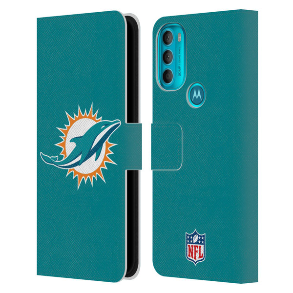 NFL Miami Dolphins Logo Plain Leather Book Wallet Case Cover For Motorola Moto G71 5G