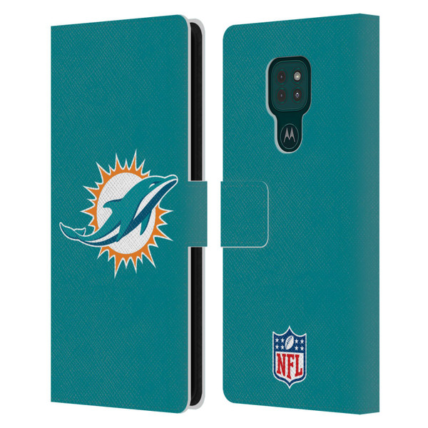 NFL Miami Dolphins Logo Plain Leather Book Wallet Case Cover For Motorola Moto G9 Play