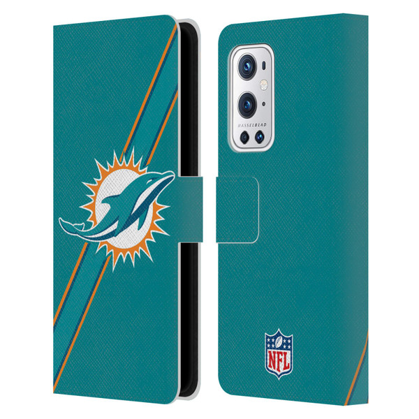 NFL Miami Dolphins Logo Stripes Leather Book Wallet Case Cover For OnePlus 9 Pro