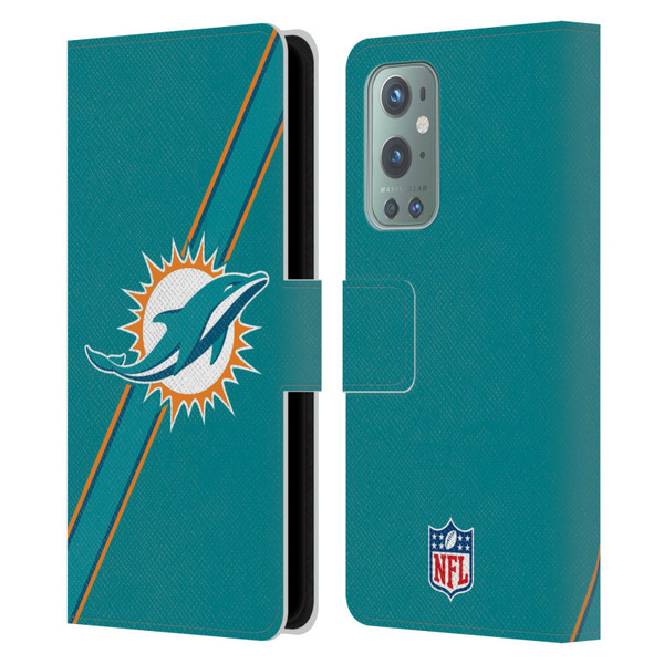 NFL Miami Dolphins Logo Stripes Leather Book Wallet Case Cover For OnePlus 9
