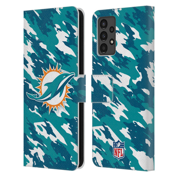 NFL Miami Dolphins Logo Camou Leather Book Wallet Case Cover For Samsung Galaxy A13 (2022)