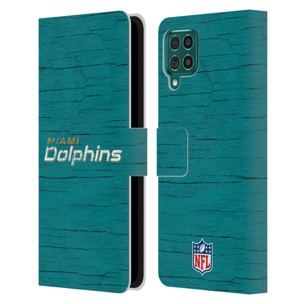 NFL Miami Dolphins Logo Distressed Look Leather Book Wallet Case Cover For Samsung Galaxy F62 (2021)