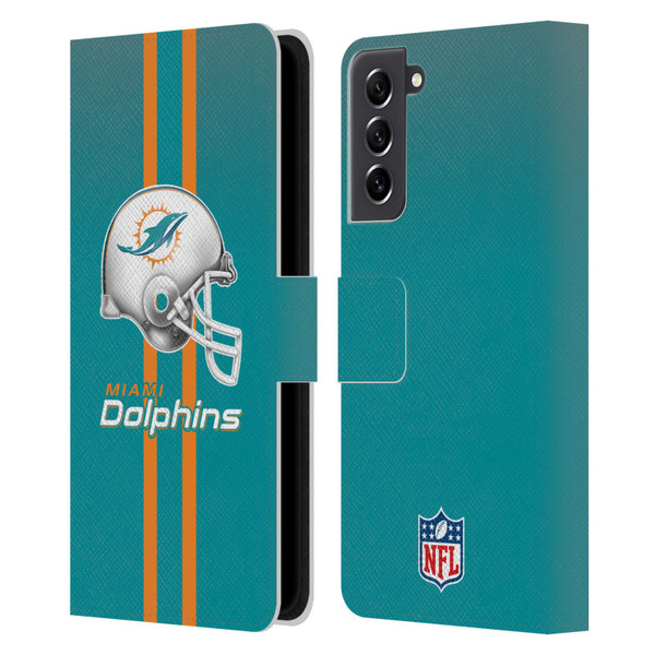 NFL Miami Dolphins Logo Helmet Leather Book Wallet Case Cover For Samsung Galaxy S21 FE 5G