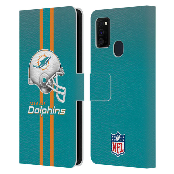 NFL Miami Dolphins Logo Helmet Leather Book Wallet Case Cover For Samsung Galaxy M30s (2019)/M21 (2020)