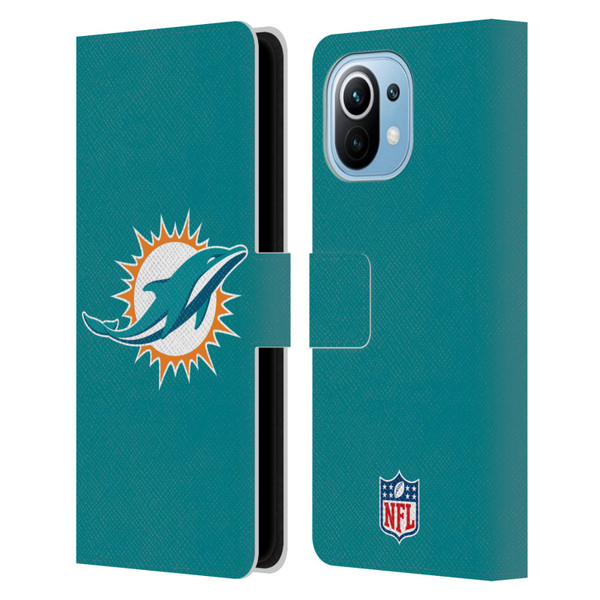 NFL Miami Dolphins Logo Plain Leather Book Wallet Case Cover For Xiaomi Mi 11