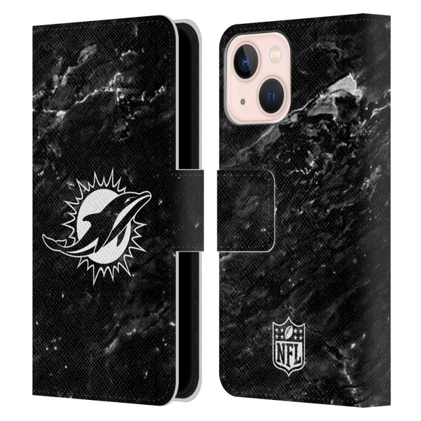NFL Miami Dolphins Artwork Marble Leather Book Wallet Case Cover For Apple iPhone 13 Mini