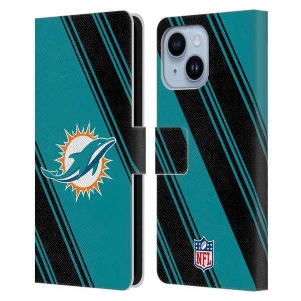 NFL Miami Dolphins Artwork Stripes Leather Book Wallet Case Cover For Apple iPhone 14 Plus