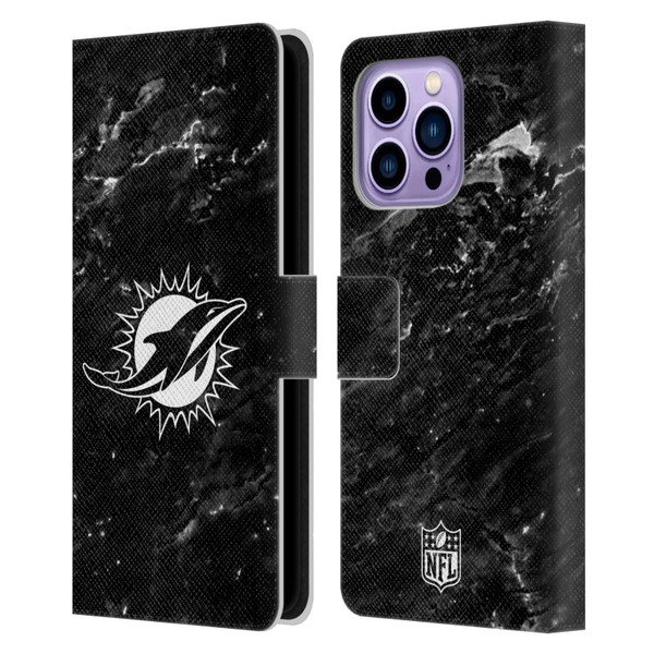 NFL Miami Dolphins Artwork Marble Leather Book Wallet Case Cover For Apple iPhone 14 Pro Max