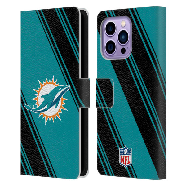 NFL Miami Dolphins Artwork Stripes Leather Book Wallet Case Cover For Apple iPhone 14 Pro Max