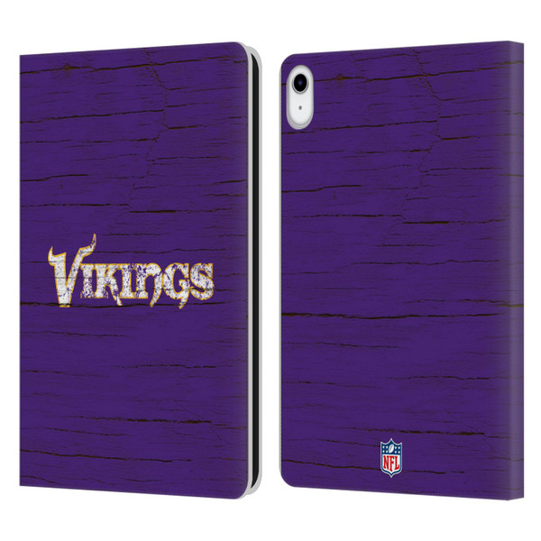 NFL Minnesota Vikings Logo Distressed Look Leather Book Wallet Case Cover For Apple iPad 10.9 (2022)