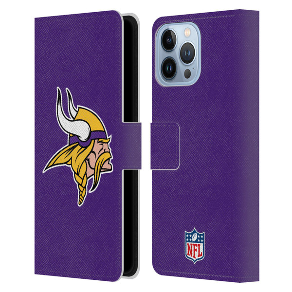 NFL Minnesota Vikings Logo Plain Leather Book Wallet Case Cover For Apple iPhone 13 Pro Max