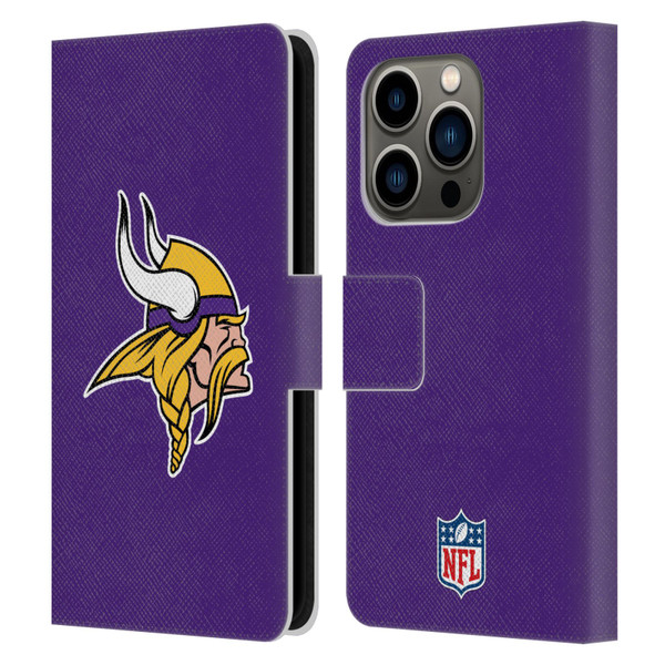 NFL Minnesota Vikings Logo Plain Leather Book Wallet Case Cover For Apple iPhone 14 Pro