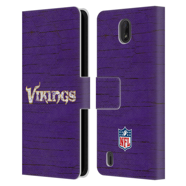 NFL Minnesota Vikings Logo Distressed Look Leather Book Wallet Case Cover For Nokia C01 Plus/C1 2nd Edition