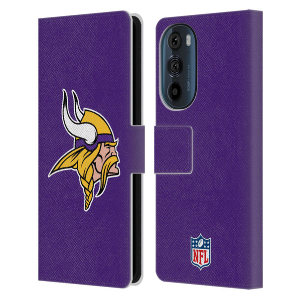 NFL Minnesota Vikings Logo Plain Leather Book Wallet Case Cover For Motorola Edge 30