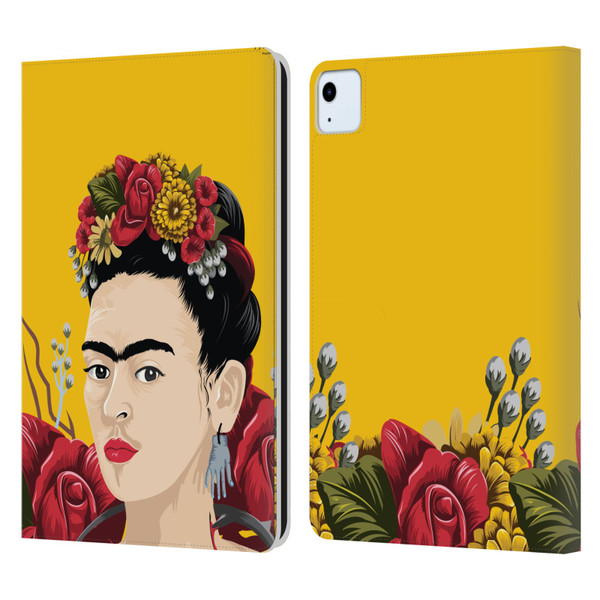 Frida Kahlo Red Florals Portrait Leather Book Wallet Case Cover For Apple iPad Air 11 2020/2022/2024