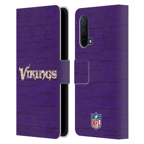 NFL Minnesota Vikings Logo Distressed Look Leather Book Wallet Case Cover For OnePlus Nord CE 5G