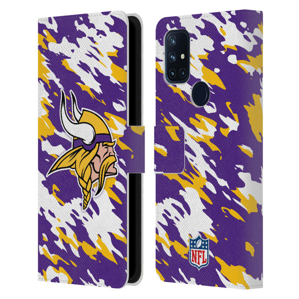 NFL Minnesota Vikings Logo Camou Leather Book Wallet Case Cover For OnePlus Nord N10 5G