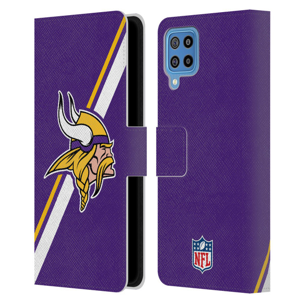NFL Minnesota Vikings Logo Stripes Leather Book Wallet Case Cover For Samsung Galaxy F22 (2021)