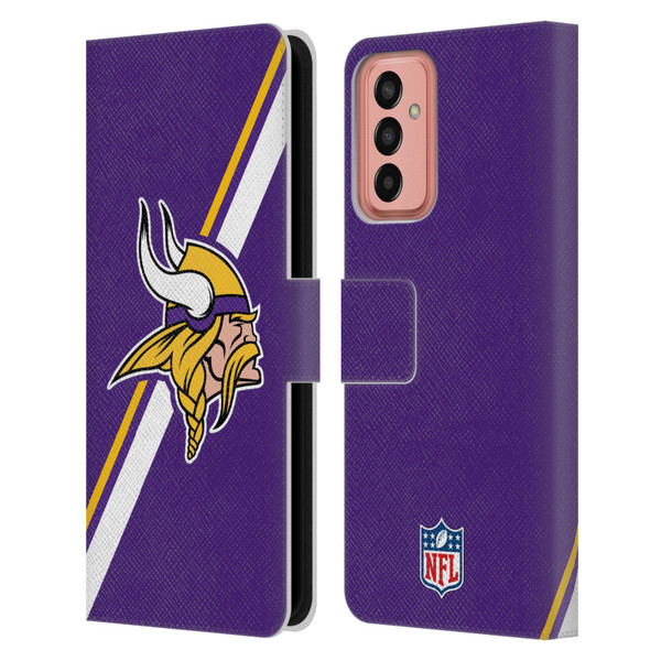 NFL Minnesota Vikings Logo Stripes Leather Book Wallet Case Cover For Samsung Galaxy M13 (2022)