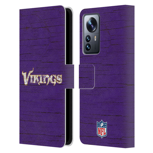NFL Minnesota Vikings Logo Distressed Look Leather Book Wallet Case Cover For Xiaomi 12 Pro