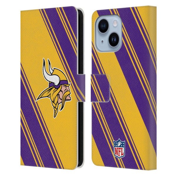 NFL Minnesota Vikings Artwork Stripes Leather Book Wallet Case Cover For Apple iPhone 14 Plus