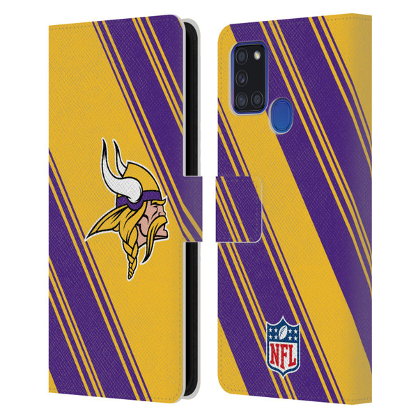 NFL Minnesota Vikings Artwork Stripes Leather Book Wallet Case Cover For Samsung Galaxy A21s (2020)