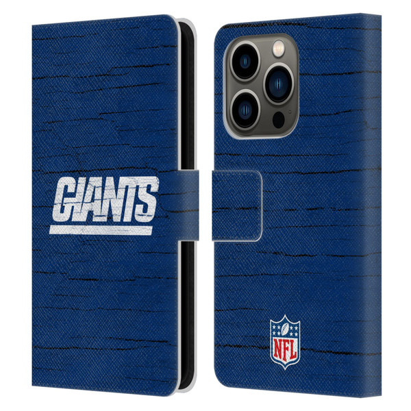 NFL New York Giants Logo Distressed Look Leather Book Wallet Case Cover For Apple iPhone 14 Pro