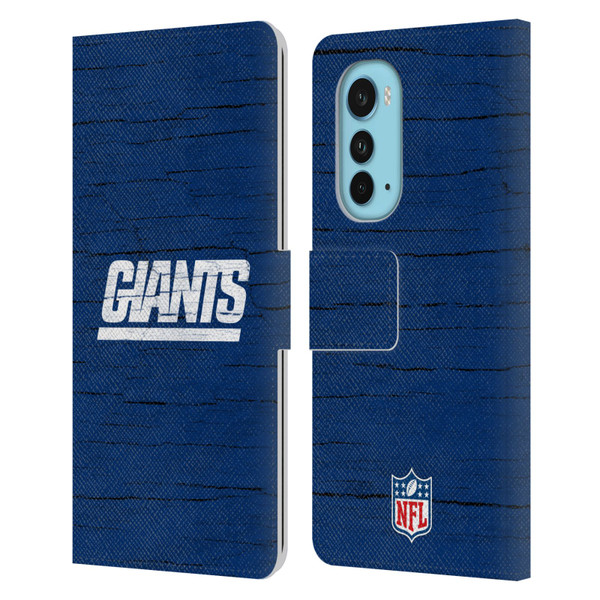 NFL New York Giants Logo Distressed Look Leather Book Wallet Case Cover For Motorola Edge (2022)