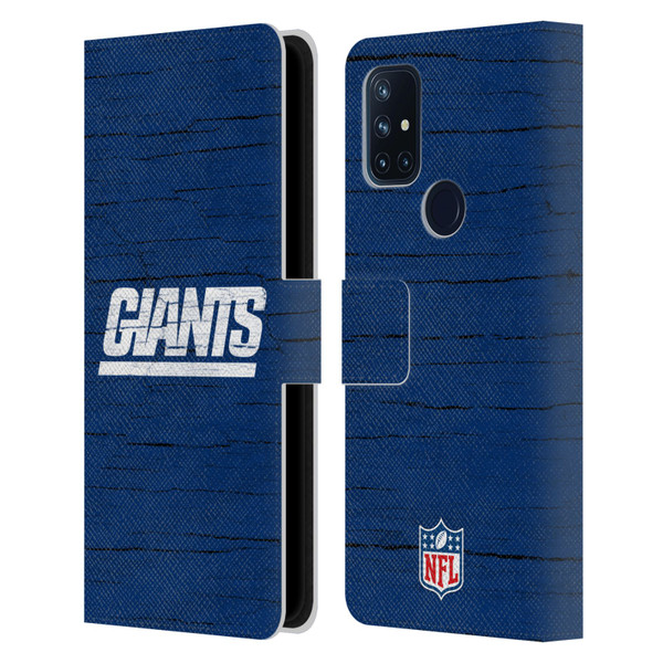 NFL New York Giants Logo Distressed Look Leather Book Wallet Case Cover For OnePlus Nord N10 5G