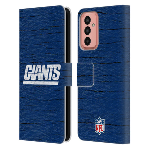 NFL New York Giants Logo Distressed Look Leather Book Wallet Case Cover For Samsung Galaxy M13 (2022)