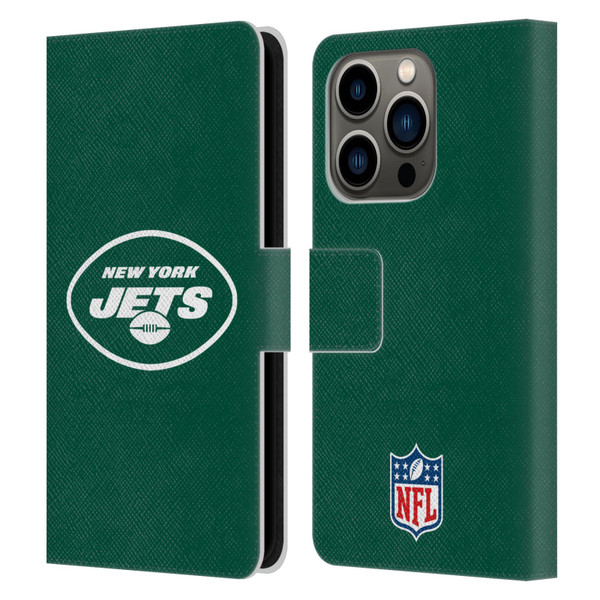 NFL New York Jets Logo Plain Leather Book Wallet Case Cover For Apple iPhone 14 Pro