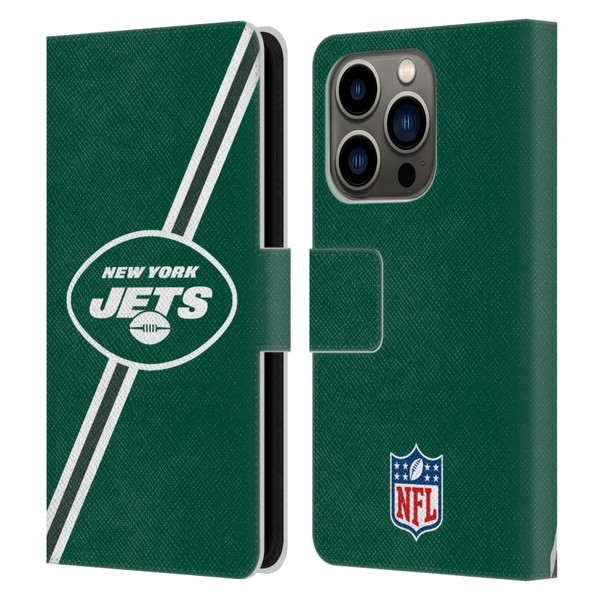 NFL New York Jets Logo Stripes Leather Book Wallet Case Cover For Apple iPhone 14 Pro