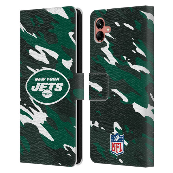 NFL New York Jets Logo Camou Leather Book Wallet Case Cover For Samsung Galaxy A04 (2022)