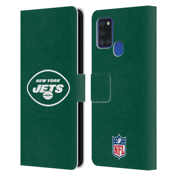 NFL New York Jets Logo Plain Leather Book Wallet Case Cover For Samsung Galaxy A21s (2020)