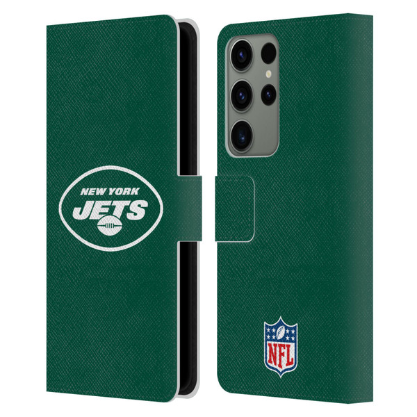 NFL New York Jets Logo Plain Leather Book Wallet Case Cover For Samsung Galaxy S23 Ultra 5G