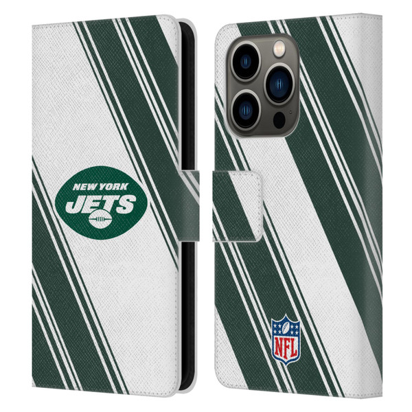 NFL New York Jets Artwork Stripes Leather Book Wallet Case Cover For Apple iPhone 14 Pro