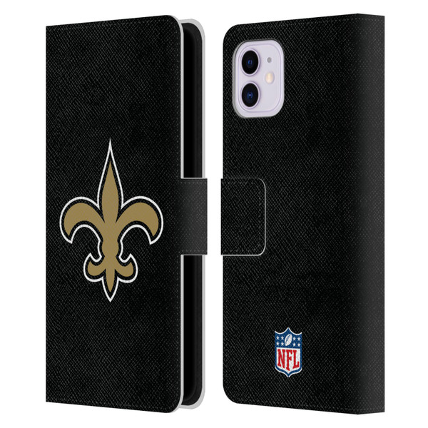 NFL New Orleans Saints Logo Plain Leather Book Wallet Case Cover For Apple iPhone 11