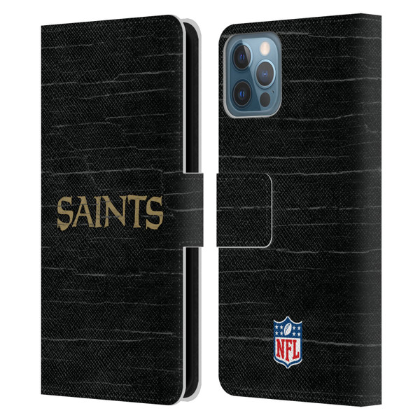 NFL New Orleans Saints Logo Distressed Look Leather Book Wallet Case Cover For Apple iPhone 12 / iPhone 12 Pro