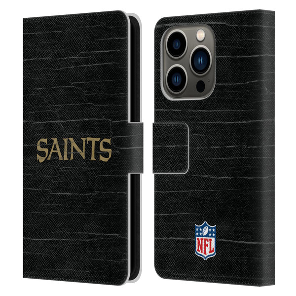 NFL New Orleans Saints Logo Distressed Look Leather Book Wallet Case Cover For Apple iPhone 14 Pro