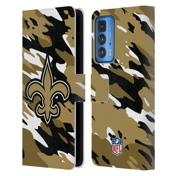 NFL New Orleans Saints Logo Camou Leather Book Wallet Case Cover For Motorola Edge 20 Pro