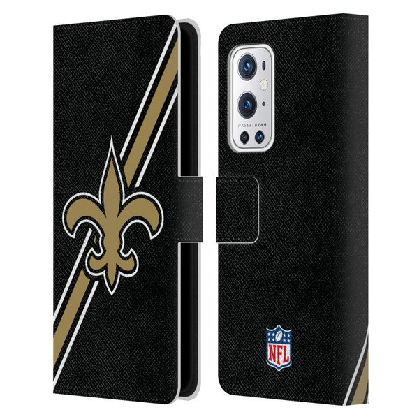 NFL New Orleans Saints Logo Stripes Leather Book Wallet Case Cover For OnePlus 9 Pro